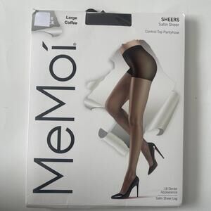 1 MeMoi SATIN SHEER SHEERS CONTROL TOP PANTYHOSE COLOR COFFEE SIZE L